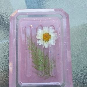 Pink Handmade Resin Flower and Glitter Soap Tray