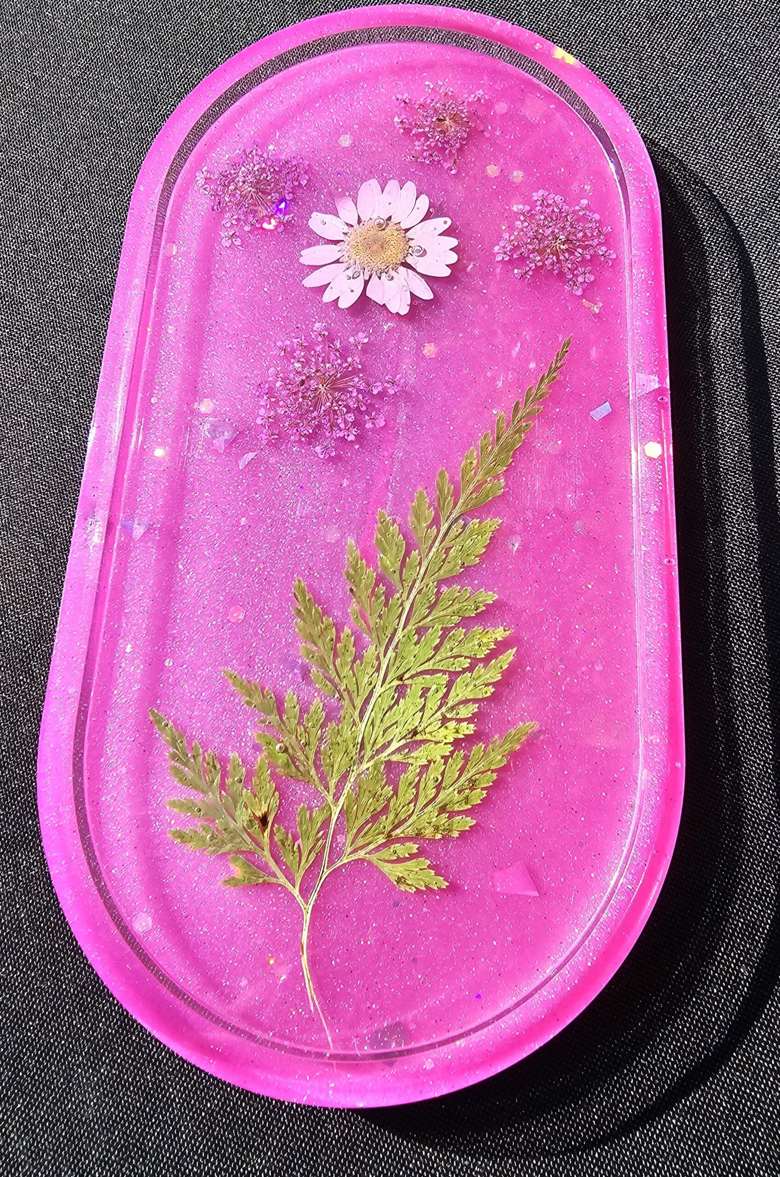 Resin Flower & Glitter Oval Tray, Magenta - Image 2