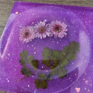 Resin Flower and Resin Soap Dish, Purple Mums