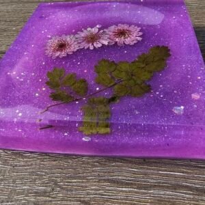 Resin Flower and Resin Soap Dish, Purple Mums