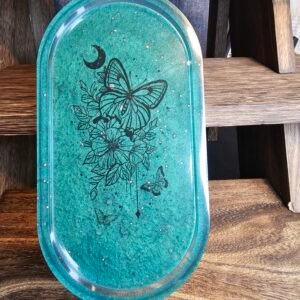 Handmade Resin Floral Tray, Malachite